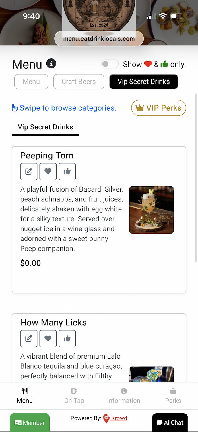 Secret Menu Interface